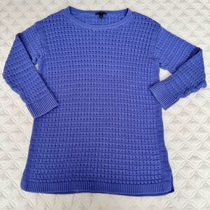 Talbots Lavender Windowpane Open Knit Crew Neck 3/4 sleeve Sweater Size P